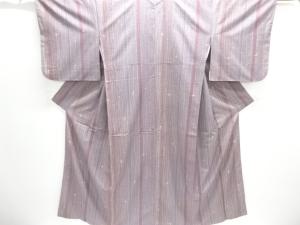 よろけ縞に枝葉模様手織り紬着物